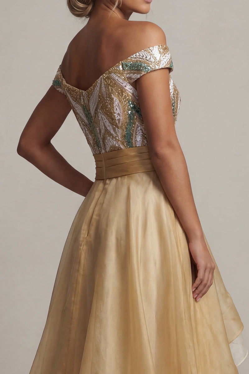 Load image into Gallery viewer, Champagne Asymmetrical A Line Mother of the Bride Dress with Ruffles