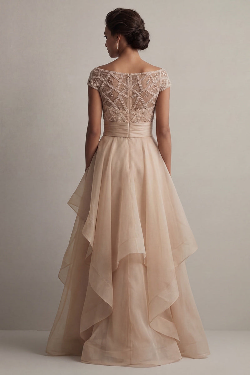 Load image into Gallery viewer, Blush Beaded A Line Long Mother of the Bride Dress with Ruffles