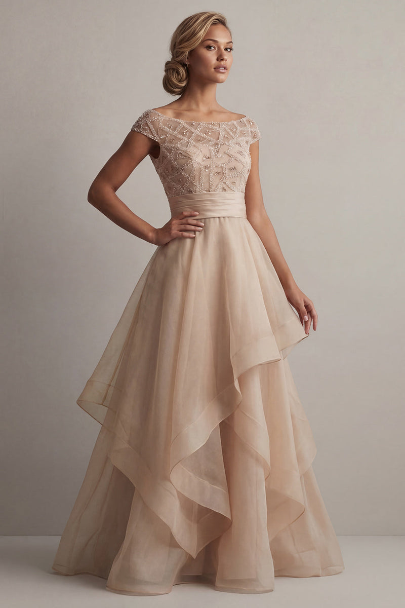 Load image into Gallery viewer, Blush Beaded A Line Long Mother of the Bride Dress with Ruffles