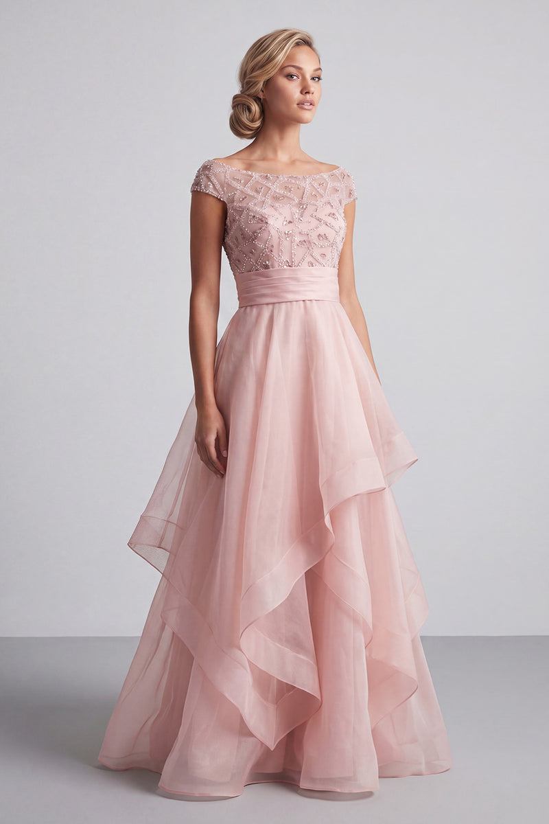 Load image into Gallery viewer, Blush Beaded A Line Long Mother of the Bride Dress with Ruffles