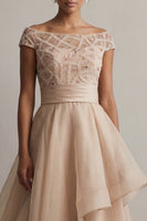 Load image into Gallery viewer, Blush Beaded A Line Long Mother of the Bride Dress with Ruffles