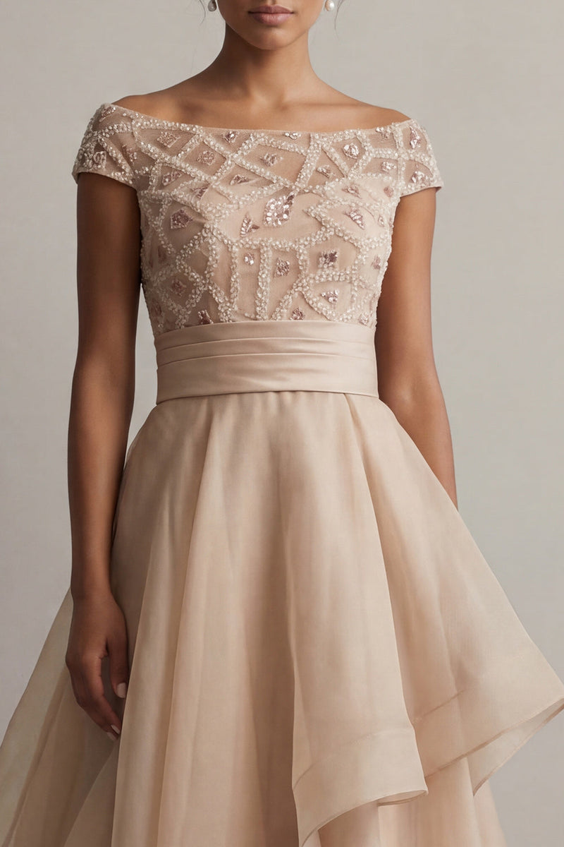Load image into Gallery viewer, Blush Beaded A Line Long Mother of the Bride Dress with Ruffles