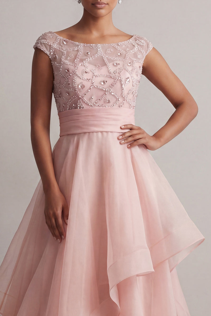 Load image into Gallery viewer, Blush Beaded A Line Long Mother of the Bride Dress with Ruffles