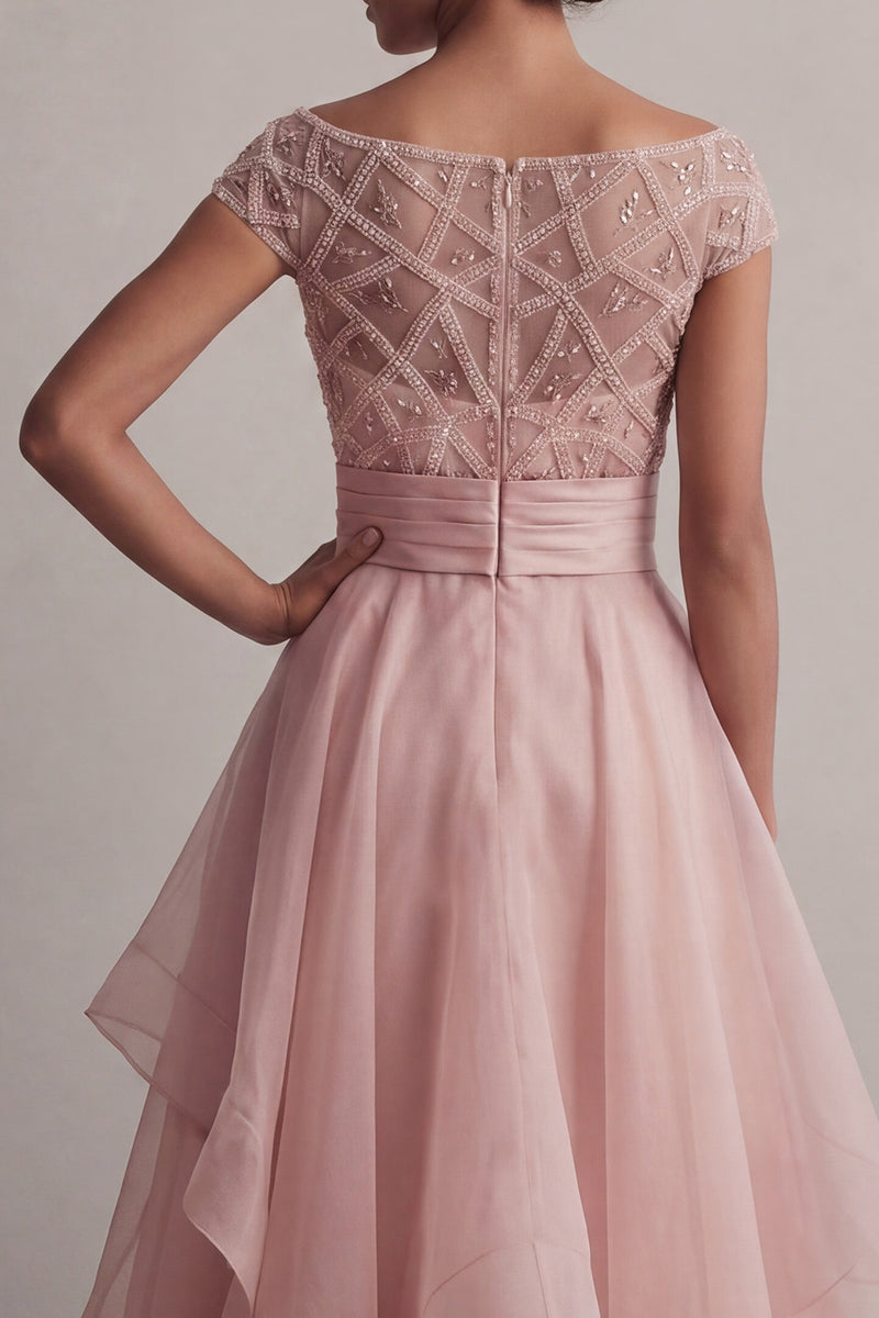 Load image into Gallery viewer, Blush Beaded A Line Long Mother of the Bride Dress with Ruffles
