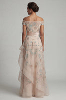 Load image into Gallery viewer, Floral Blush Long A Line Mother of the Bride Dress with Ruffles