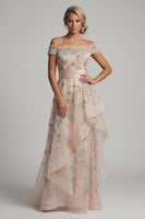 Load image into Gallery viewer, Floral Blush Long A Line Mother of the Bride Dress with Ruffles