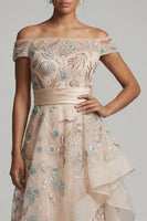 Load image into Gallery viewer, Floral Blush Long A Line Mother of the Bride Dress with Ruffles