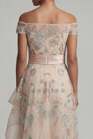 Load image into Gallery viewer, Floral Blush Long A Line Mother of the Bride Dress with Ruffles