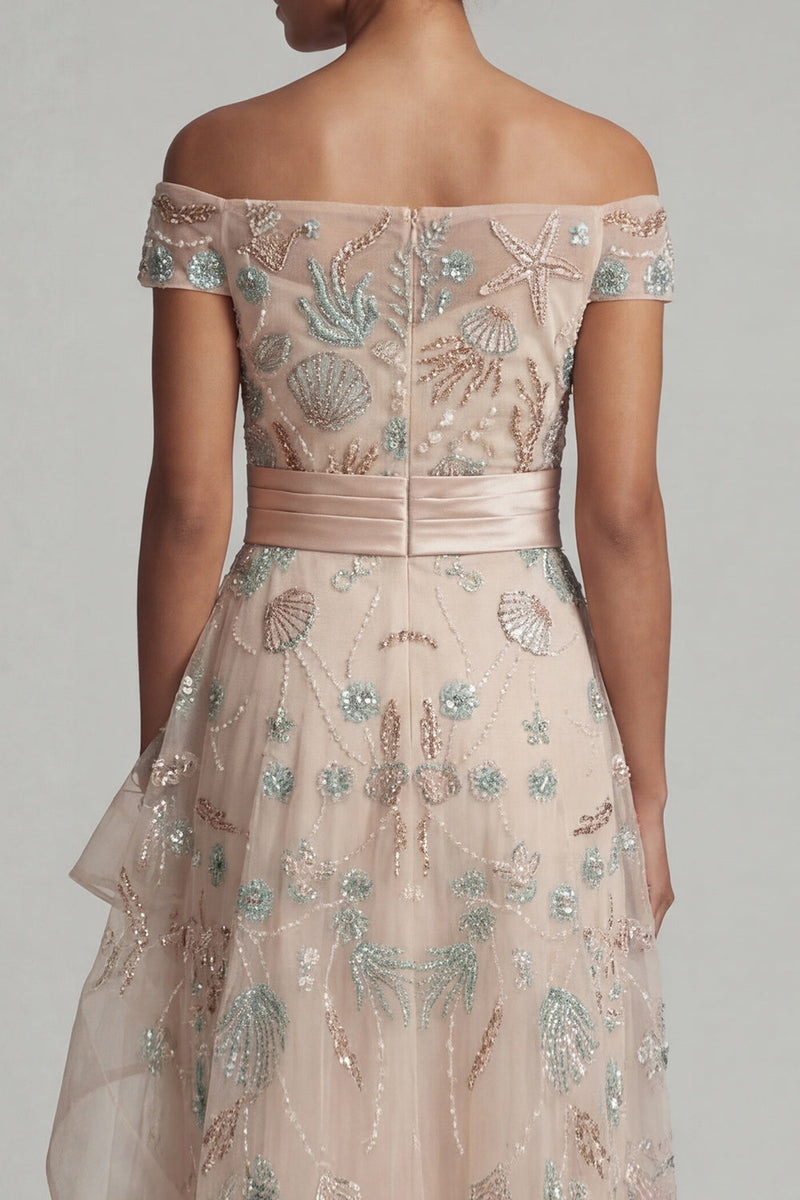Load image into Gallery viewer, Floral Blush Long A Line Mother of the Bride Dress with Ruffles