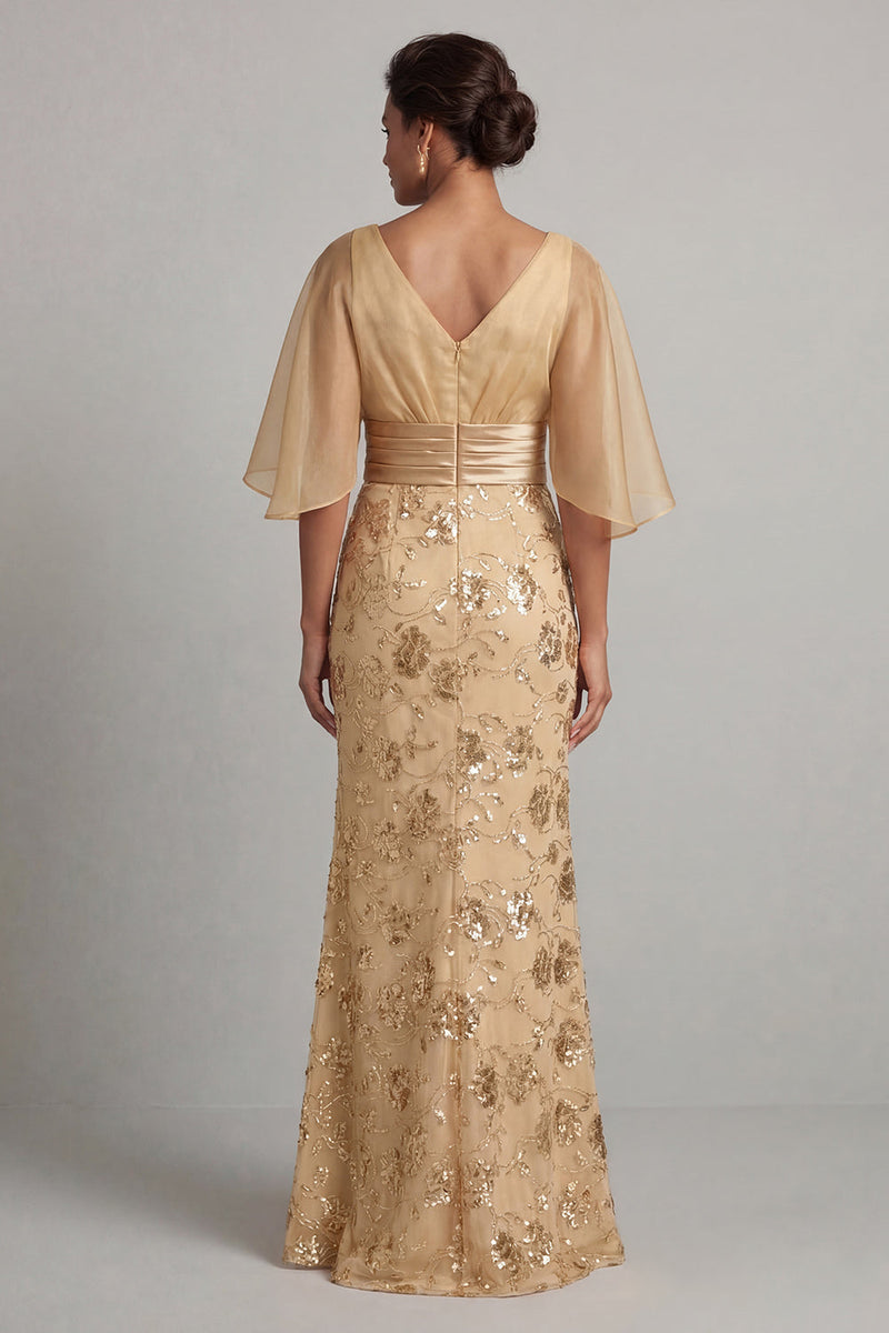 Load image into Gallery viewer, Mermaid Long Champagne Floral Mother of the Bride Dress