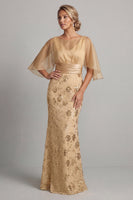 Load image into Gallery viewer, Mermaid Long Champagne Floral Mother of the Bride Dress
