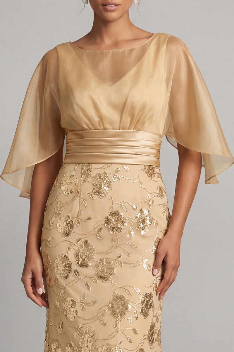 Load image into Gallery viewer, Mermaid Long Champagne Floral Mother of the Bride Dress