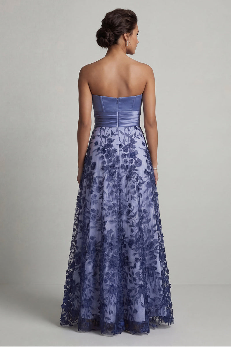Load image into Gallery viewer, Floral Strapless Long A Line Navy Mother of the Bride Dress