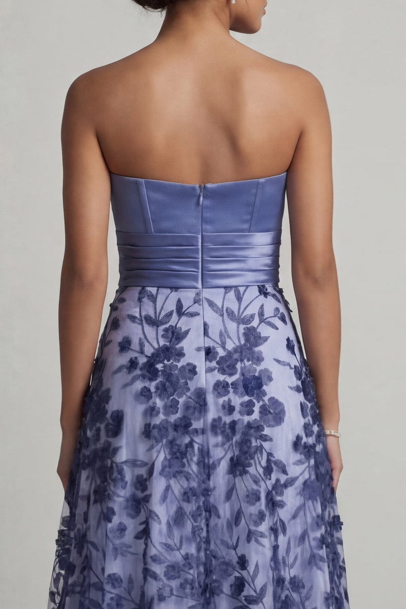 Load image into Gallery viewer, Floral Strapless Long A Line Navy Mother of the Bride Dress