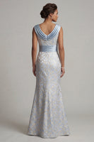 Load image into Gallery viewer, Mermaid Long Light Blue Scoop Neck Mother of the Bride Dress with Slit