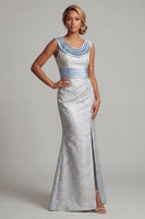 Load image into Gallery viewer, Mermaid Long Light Blue Scoop Neck Mother of the Bride Dress with Slit