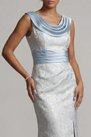 Load image into Gallery viewer, Mermaid Long Light Blue Scoop Neck Mother of the Bride Dress with Slit