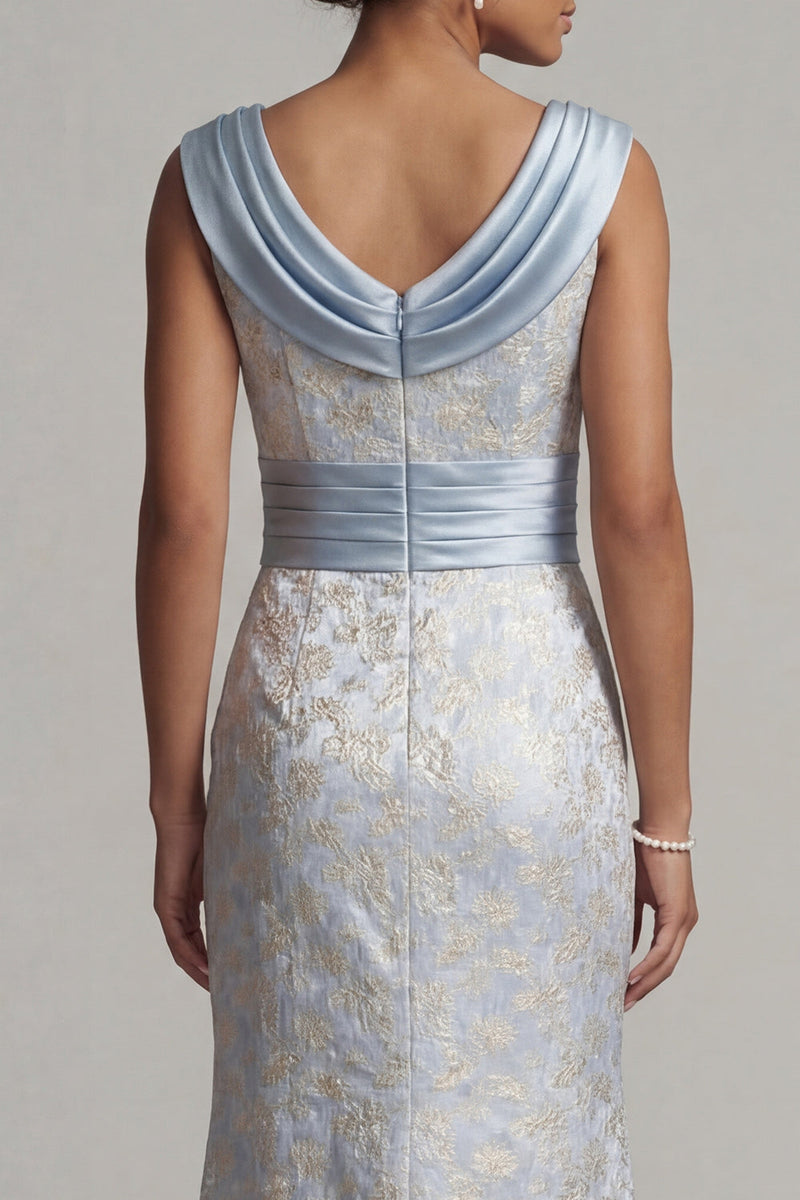 Load image into Gallery viewer, Mermaid Long Light Blue Scoop Neck Mother of the Bride Dress with Slit