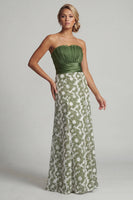 Load image into Gallery viewer, Floral Long A Line Green Strapless Ruched Mother of the Bride Dress