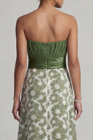 Load image into Gallery viewer, Floral Long A Line Green Strapless Ruched Mother of the Bride Dress