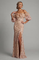 Load image into Gallery viewer, Sparkly Champagne Mermaid Long Sequin Beaded Mother of the Bride Dress with Ruffles