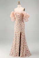 Load image into Gallery viewer, Sparkly Champagne Mermaid Long Sequin Beaded Mother of the Bride Dress with Ruffles