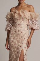 Load image into Gallery viewer, Sparkly Champagne Mermaid Long Sequin Beaded Mother of the Bride Dress with Ruffles