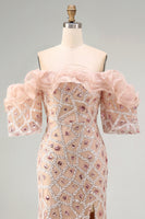 Load image into Gallery viewer, Sparkly Champagne Mermaid Long Sequin Beaded Mother of the Bride Dress with Ruffles