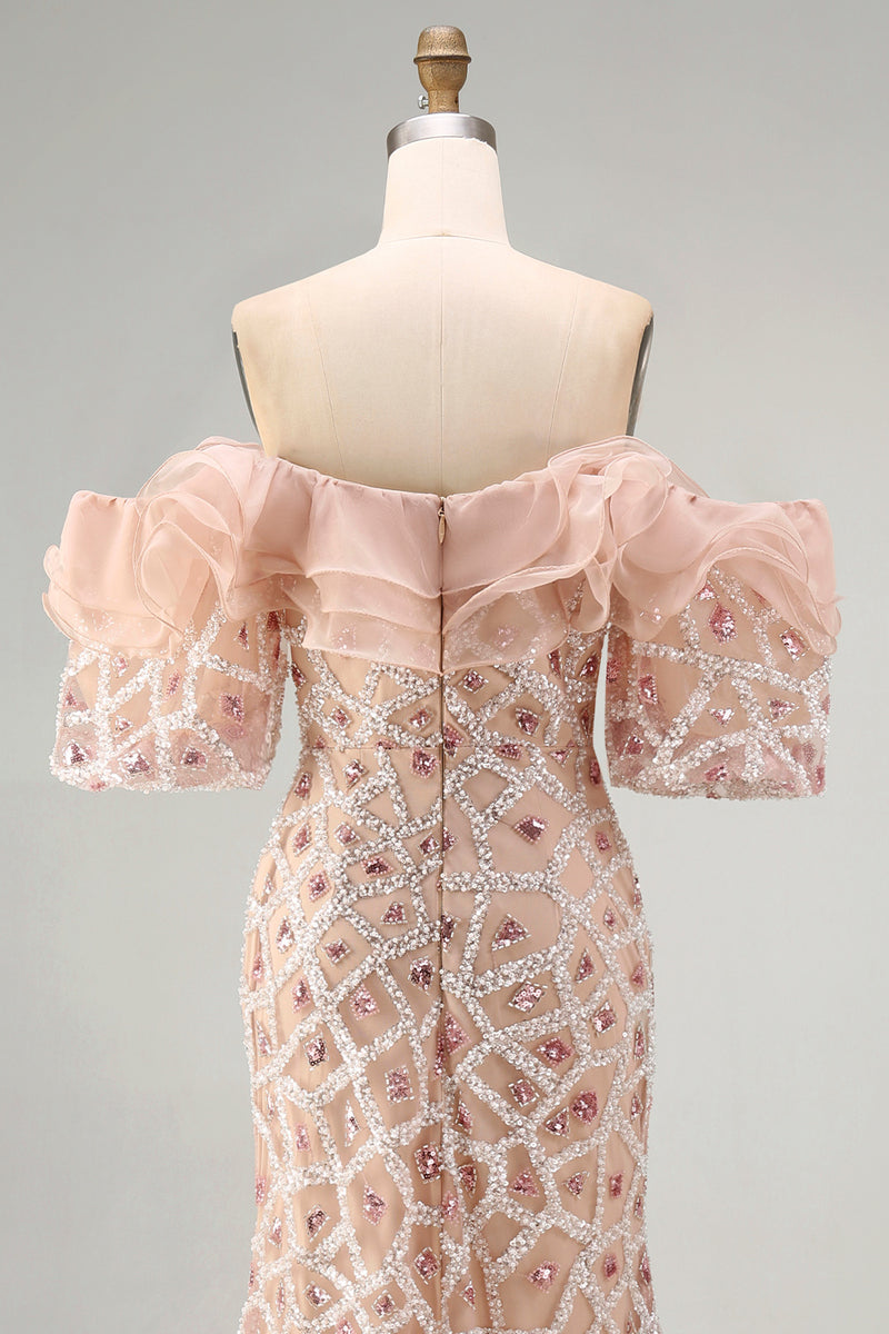Load image into Gallery viewer, Sparkly Champagne Mermaid Long Sequin Beaded Mother of the Bride Dress with Ruffles