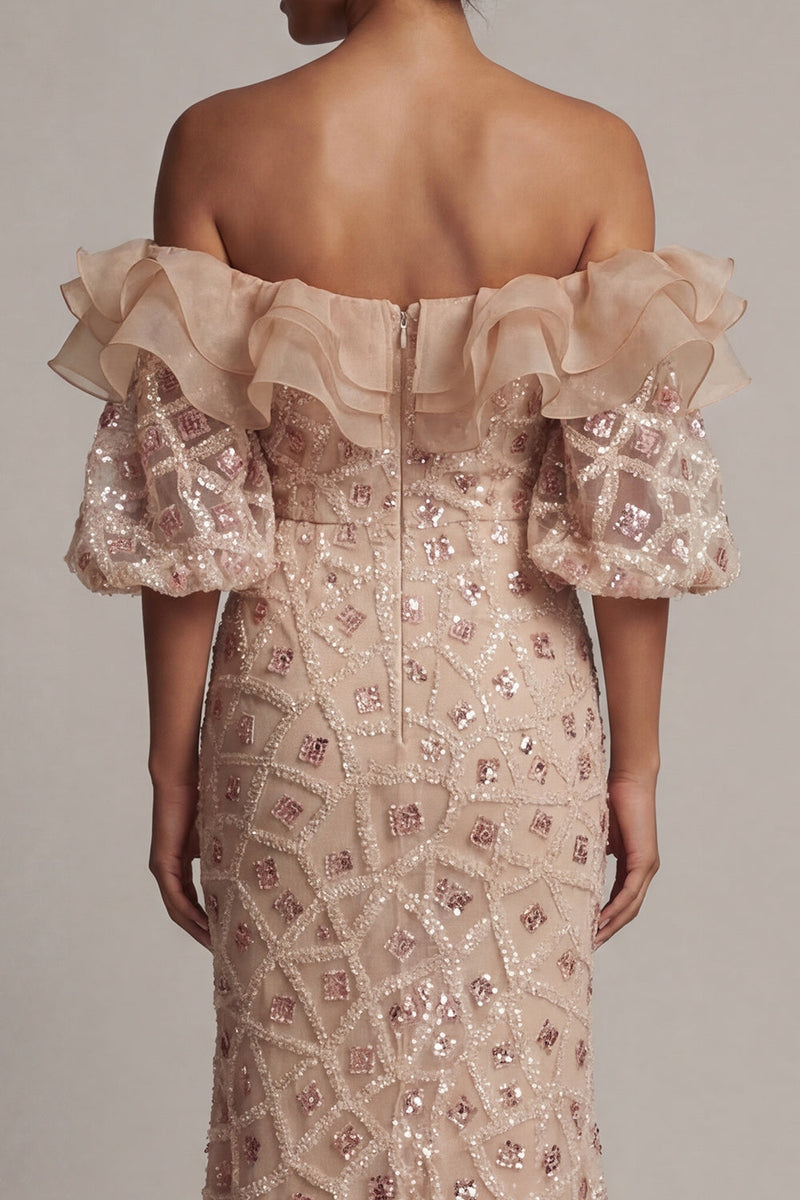 Load image into Gallery viewer, Sparkly Champagne Mermaid Long Sequin Beaded Mother of the Bride Dress with Ruffles