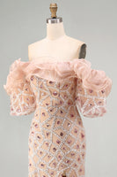 Load image into Gallery viewer, Sparkly Champagne Mermaid Long Sequin Beaded Mother of the Bride Dress with Ruffles