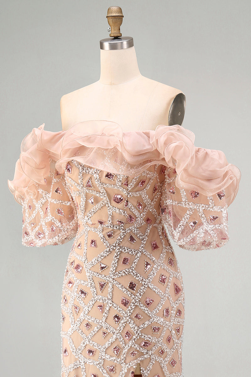 Load image into Gallery viewer, Sparkly Champagne Mermaid Long Sequin Beaded Mother of the Bride Dress with Ruffles