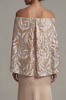 Load image into Gallery viewer, Long Sparkly Champagne Mermaid Sequin Mother of the Bride Dress with Cape