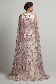 Sparkly Ivory Long Mermaid Sequin Satin Mother of the Bride Dress with Cape