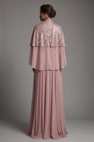 Load image into Gallery viewer, Sparkly Dusty Rose Sequin Long A Line Mother of the Bride Dress with Cape