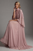 Load image into Gallery viewer, Sparkly Dusty Rose Sequin Long A Line Mother of the Bride Dress with Cape