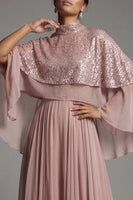 Load image into Gallery viewer, Sparkly Dusty Rose Sequin Long A Line Mother of the Bride Dress with Cape