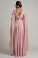 Load image into Gallery viewer, Long Sparkly Sequin Dusty Rose A Line Mother of the Bride Dress with Cape