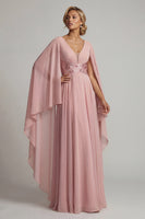 Load image into Gallery viewer, Long Sparkly Sequin Dusty Rose A Line Mother of the Bride Dress with Cape