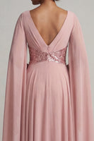 Load image into Gallery viewer, Long Sparkly Sequin Dusty Rose A Line Mother of the Bride Dress with Cape