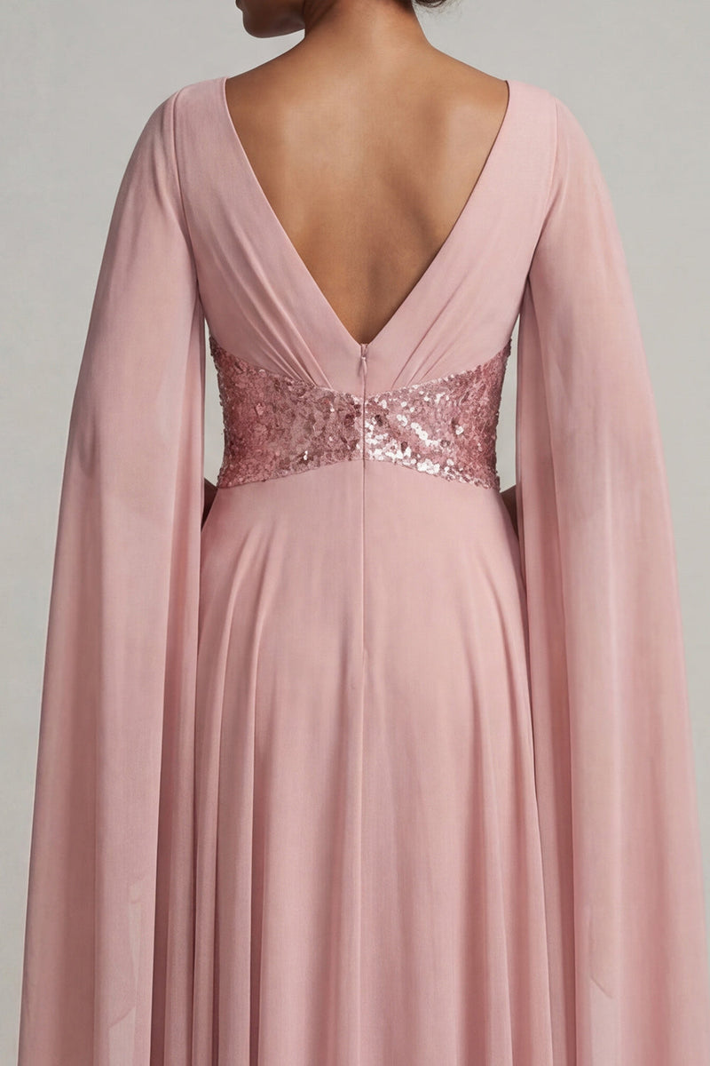 Load image into Gallery viewer, Long Sparkly Sequin Dusty Rose A Line Mother of the Bride Dress with Cape