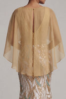 Load image into Gallery viewer, Long Sparkly Champagne Mermaid Sequin 3D Flower Mother of the Bride Dress with Cape