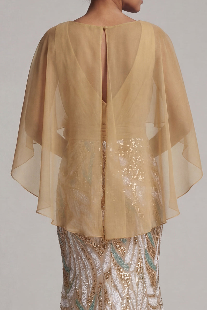 Load image into Gallery viewer, Long Sparkly Champagne Mermaid Sequin 3D Flower Mother of the Bride Dress with Cape