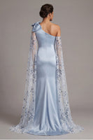 Load image into Gallery viewer, Floral Long Sequin Mermaid Sky Blue Mother of the Bride Dress with Cape