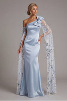 Load image into Gallery viewer, Floral Long Sequin Mermaid Sky Blue Mother of the Bride Dress with Cape