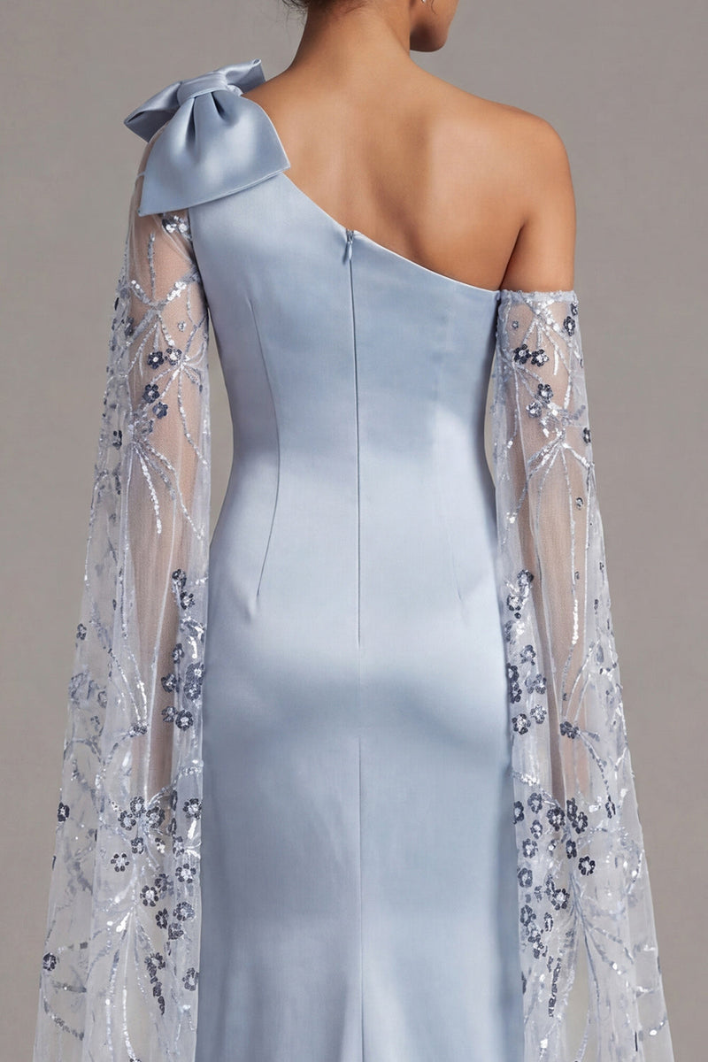 Load image into Gallery viewer, Floral Long Sequin Mermaid Sky Blue Mother of the Bride Dress with Cape