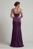 Load image into Gallery viewer, Floral Long Sequin Mermaid Dark Purple Bateau Neck Mother of the Bride Dress
