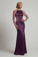 Load image into Gallery viewer, Floral Long Sequin Mermaid Dark Purple Bateau Neck Mother of the Bride Dress