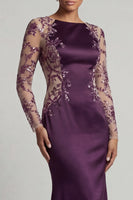 Load image into Gallery viewer, Floral Long Sequin Mermaid Dark Purple Bateau Neck Mother of the Bride Dress