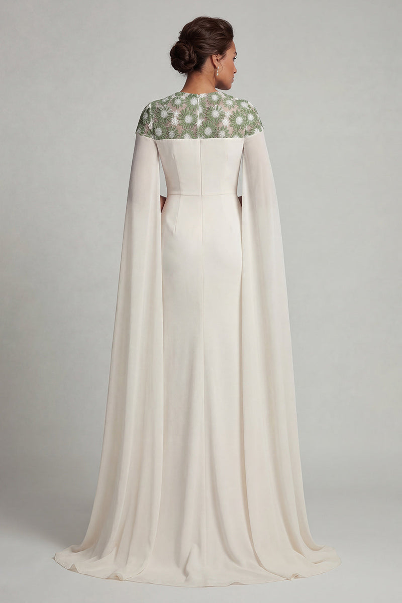Load image into Gallery viewer, Floral Ivory Long Mermaid Round Neck Mother of the Bride Dress with Cape